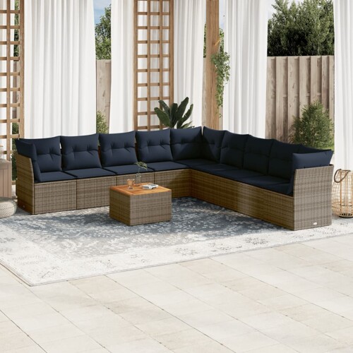 vidaXL 10-dijelni set vrtnih sofa od poliratana s jastucima sivi