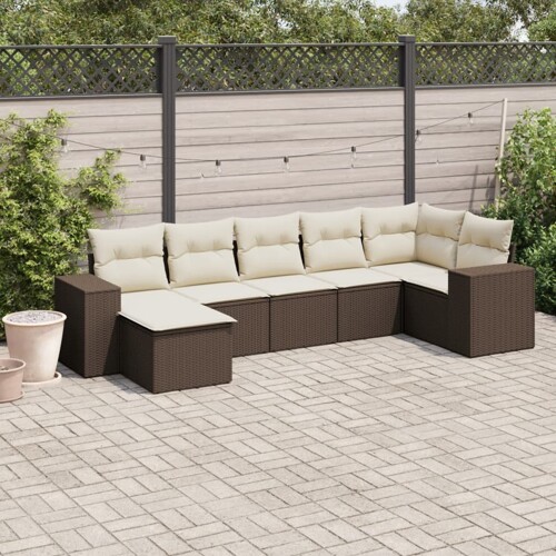 vidaXL 7-dijelni set vrtnih sofa od poliratana s jastucima smeđi