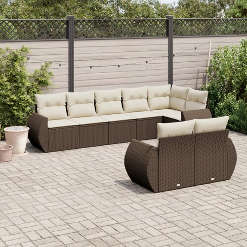 vidaXL 8-dijelni set vrtnih sofa s jastucima smeđi od poliratana