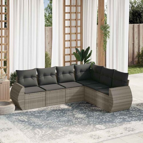 vidaXL 6-dijelni set vrtnih sofa od poliratana s jastucima svjetlosivi