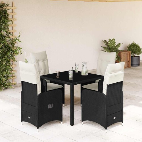 vidaXL 5-dijelni vrtni bistro set od poliratana s jastucima crni