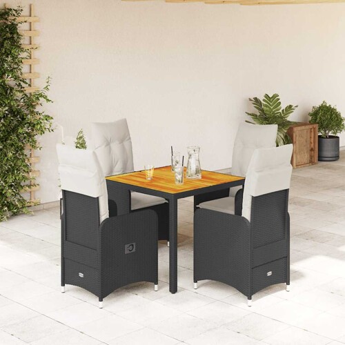 vidaXL 5-dijelni vrtni bistro set od poliratana s jastucima crni