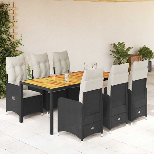 vidaXL 7-dijelni vrtni bistro set od poliratana s jastucima crni