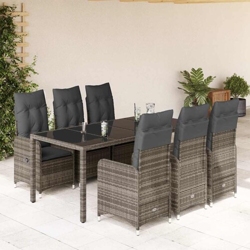 vidaXL 7-dijelni vrtni bistro set od poliratana s jastucima sivi