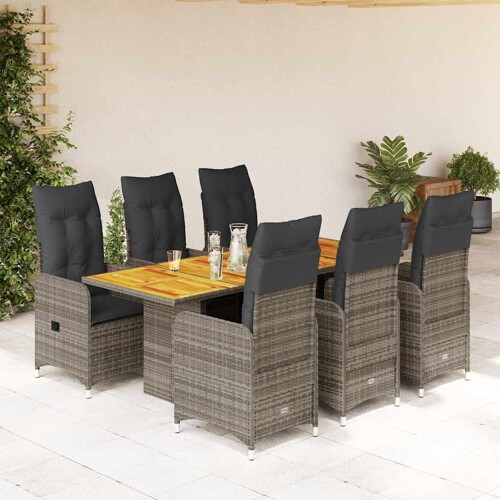 vidaXL 7-dijelni vrtni bistro set od poliratana s jastucima sivi