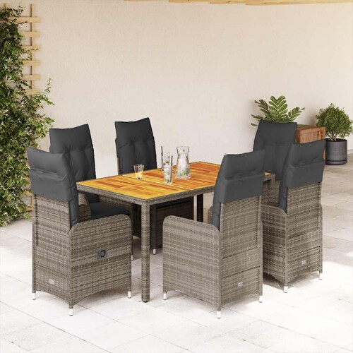 vidaXL 7-dijelni vrtni bistro set od poliratana s jastucima sivi