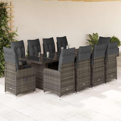 vidaXL 11-dijelni vrtni bistro set od poliratana s jastucima sivi
