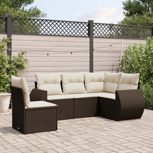 vidaXL 5-dijelni set vrtnih sofa s jastucima poliratan smeđi
