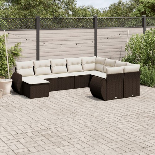 vidaXL 10-dijelni set vrtnih sofa od poliratana s jastucima smeđi