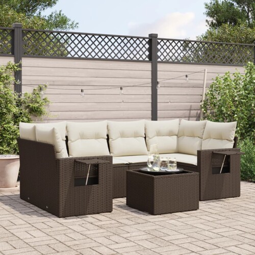 vidaXL 7-dijelni set vrtnih sofa od poliratana s jastucima smeđi
