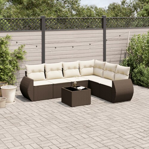 vidaXL 7-dijelni set vrtnih sofa od poliratana s jastucima smeđi