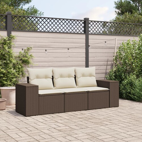 vidaXL 3-dijelni set vrtnih sofa s jastucima smeđi od poliratana