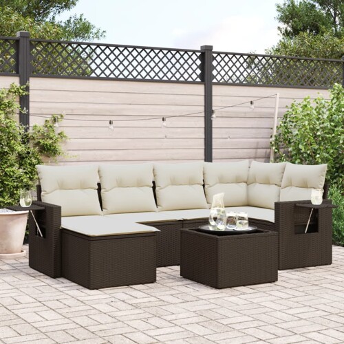 vidaXL 7-dijelni set vrtnih sofa od poliratana s jastucima smeđi