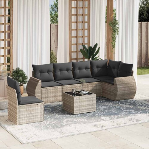 vidaXL 7-dijelni set vrtnih sofa svjetlosivi od poliratana
