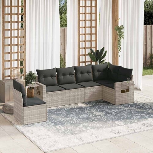 vidaXL 6-dijelni set vrtnih sofa od poliratana s jastucima svjetlosivi