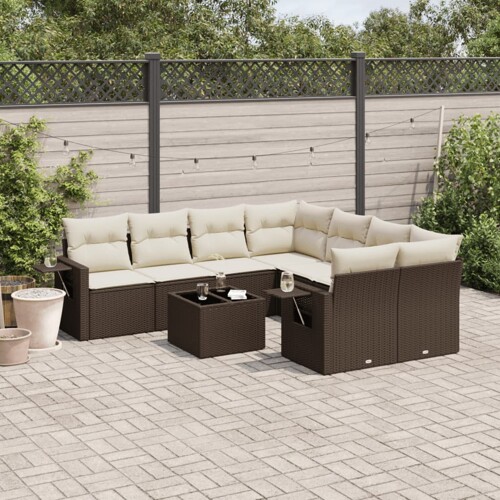 vidaXL 9-dijelni set vrtnih sofa s jastucima poliratan smeđi