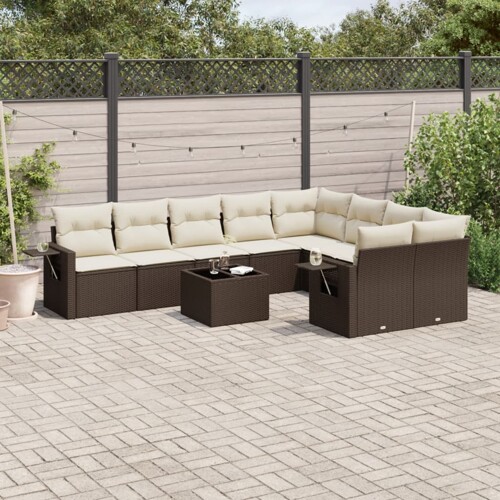 vidaXL 10-dijelni set vrtnih sofa od poliratana s jastucima smeđi