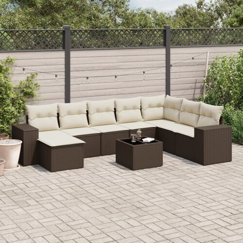 vidaXL 9-dijelni set vrtnih sofa s jastucima poliratan smeđi