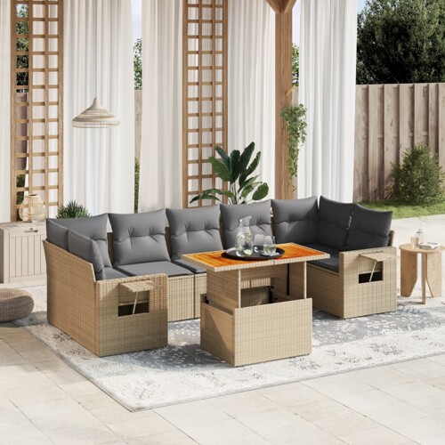 vidaXL 8-dijelni set vrtnih sofa od poliratana s jastucima bež