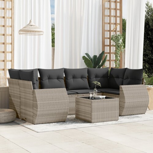 vidaXL 7-dijelni set vrtnih sofa svjetlosivi od poliratana