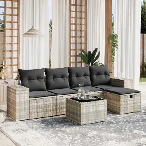 vidaXL 6-dijelni set vrtnih sofa od poliratana s jastucima svjetlosivi