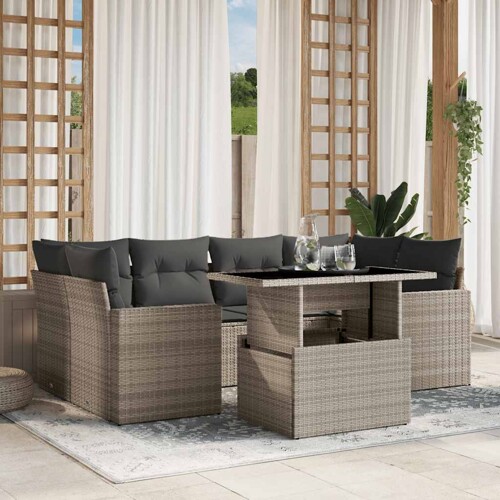 vidaXL 7-dijelni set vrtnih sofa svjetlosivi od poliratana