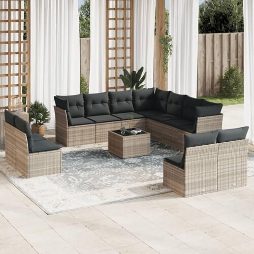 vidaXL 12-dijelni set vrtnih sofa poliratan s jastucima svijetlosivi