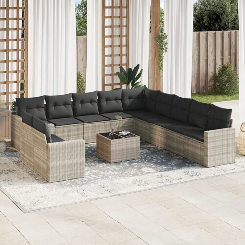 vidaXL 12-dijelni set vrtnih sofa poliratan s jastucima svijetlosivi