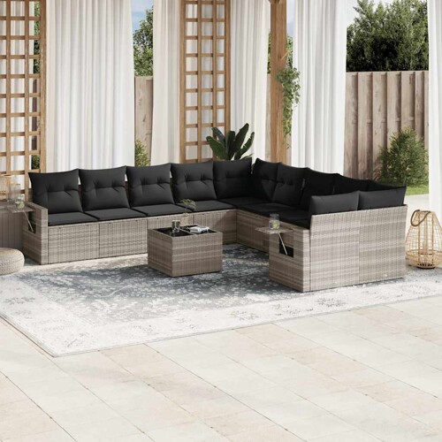 vidaXL 11-dijelni set vrtnih sofa poliratan s jastucima svijetlosivi