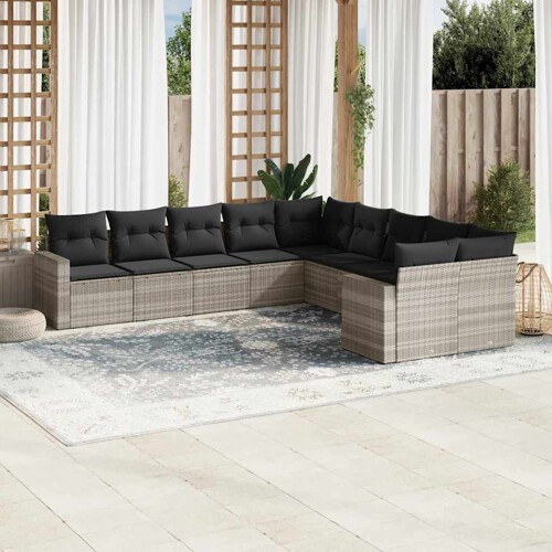 vidaXL 10-dijelni set vrtnih sofa poliratan s jastucima svijetlosivi
