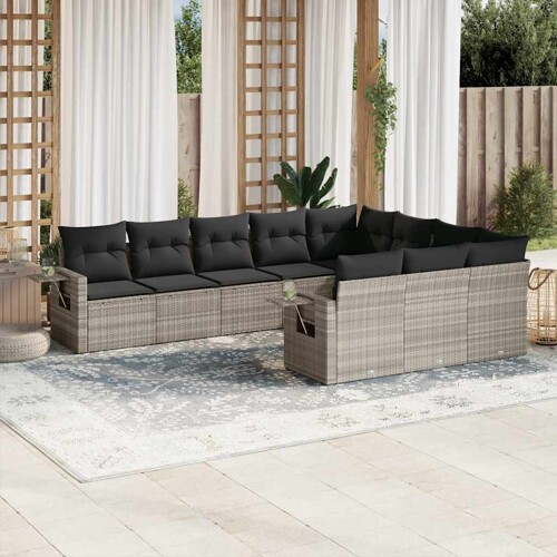 vidaXL 10-dijelni set vrtnih sofa poliratan s jastucima svijetlosivi