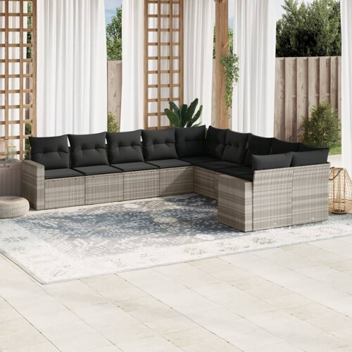 vidaXL 10-dijelni set vrtnih sofa poliratan s jastucima svijetlosivi