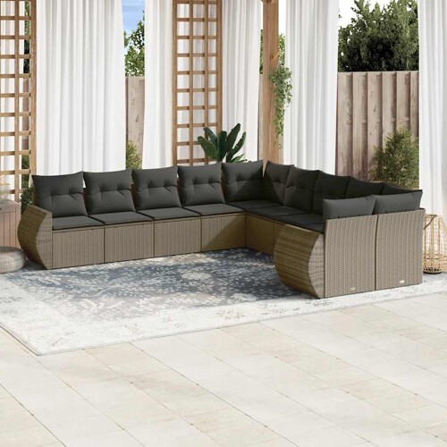 vidaXL 10-dijelni set vrtnih sofa poliratan s jastucima svijetlosivi