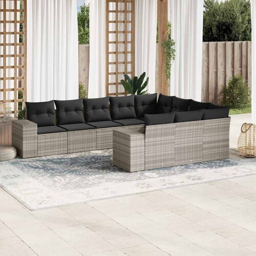 vidaXL 10-dijelni set vrtnih sofa poliratan s jastucima svijetlosivi