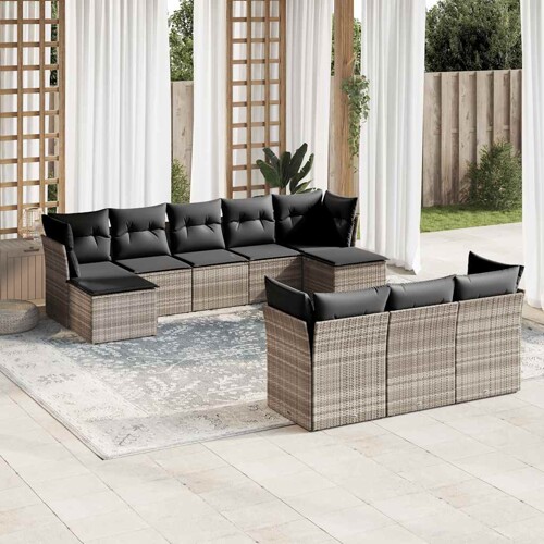 vidaXL 10-dijelni set vrtnih sofa poliratan s jastucima svijetlosivi