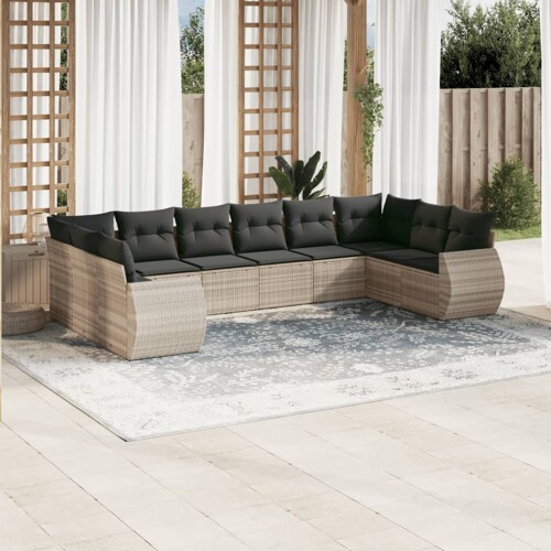 vidaXL 10-dijelni set vrtnih sofa poliratan s jastucima svijetlosivi