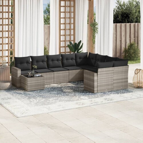 vidaXL 10-dijelni set vrtnih sofa poliratan s jastucima svijetlosivi