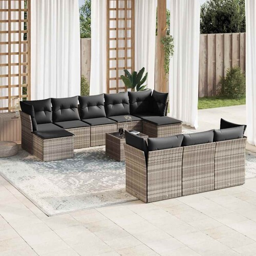 vidaXL 11-dijelni set vrtnih sofa poliratan s jastucima svijetlosivi