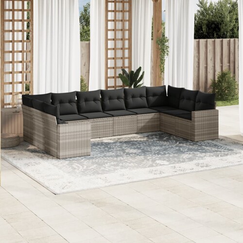 vidaXL 10-dijelni set vrtnih sofa poliratan s jastucima svijetlosivi