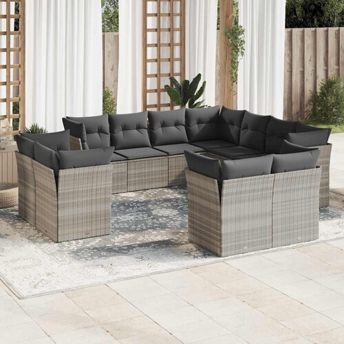 vidaXL 11-dijelni set vrtnih sofa poliratan s jastucima svijetlosivi