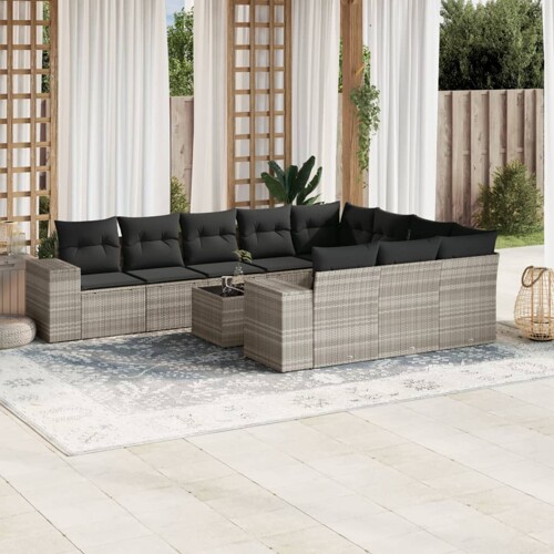vidaXL 11-dijelni set vrtnih sofa poliratan s jastucima svijetlosivi