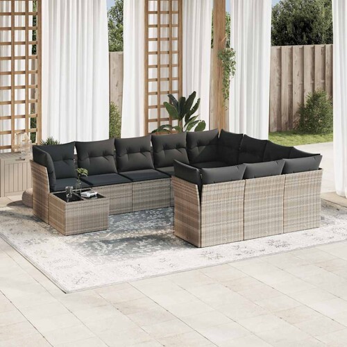 vidaXL 11-dijelni set vrtnih sofa poliratan s jastucima svijetlosivi
