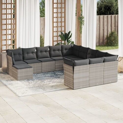 vidaXL 12-dijelni set vrtnih sofa poliratan s jastucima svijetlosivi