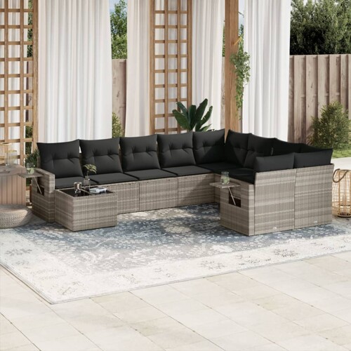 vidaXL 10-dijelni set vrtnih sofa poliratan s jastucima svijetlosivi