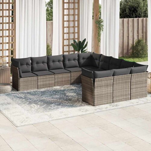 vidaXL 11-dijelni set vrtnih sofa poliratan s jastucima svijetlosivi
