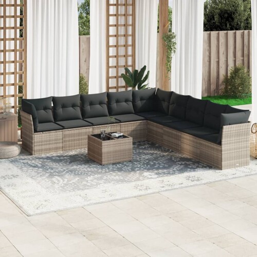 vidaXL 10-dijelni set vrtnih sofa poliratan s jastucima svijetlosivi
