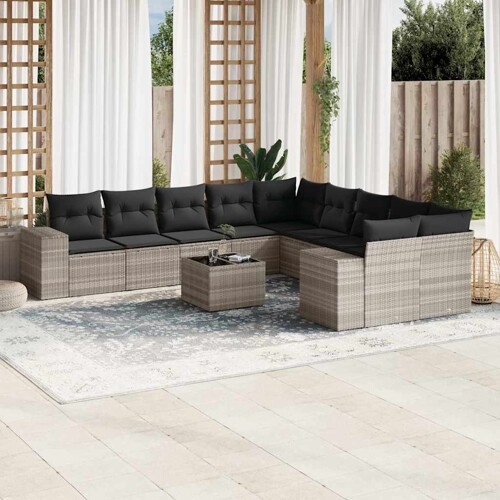 vidaXL 11-dijelni set vrtnih sofa poliratan s jastucima svijetlosivi