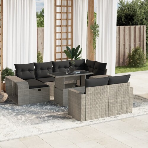 vidaXL 11-dijelni set vrtnih sofa poliratan s jastucima svijetlosivi