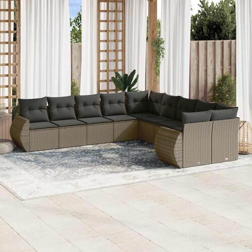vidaXL 10-dijelni set vrtnih sofa poliratan s jastucima svijetlosivi