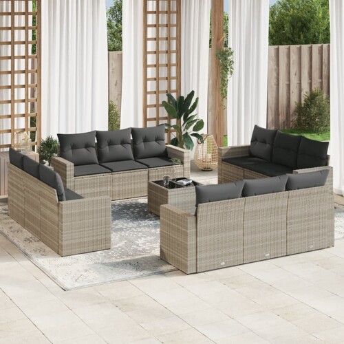 vidaXL 13-dijelni set vrtnih sofa poliratan s jastucima svijetlosivi